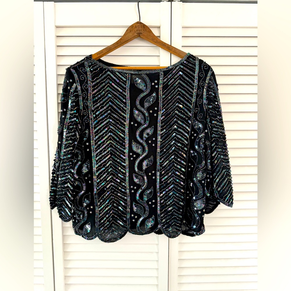 Vintage 100% Silk Beaded Blouse